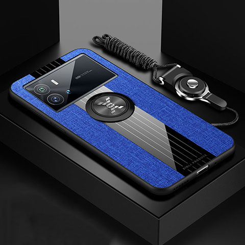 Funda Silicona Carcasa Ultrafina Goma con Magnetico Anillo de dedo Soporte A07 para Vivo iQOO 9 5G Azul