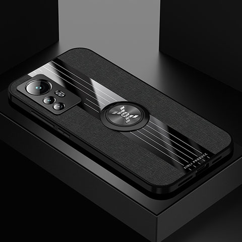 Funda Silicona Carcasa Ultrafina Goma con Magnetico Anillo de dedo Soporte A07 para Xiaomi Mi 12 Pro 5G Negro