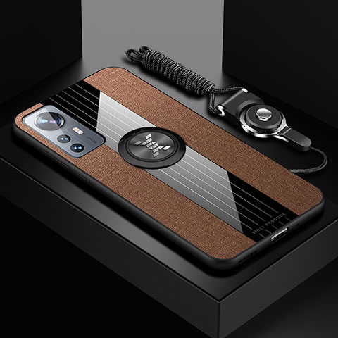 Funda Silicona Carcasa Ultrafina Goma con Magnetico Anillo de dedo Soporte A08 para Xiaomi Mi 12 Pro 5G Marron
