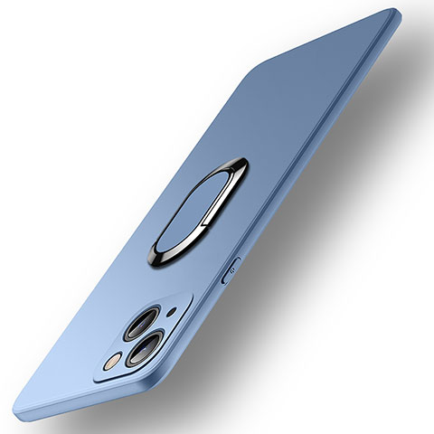 Funda Silicona Carcasa Ultrafina Goma con Magnetico Anillo de dedo Soporte A09 para Apple iPhone 13 Mini Azul Cielo