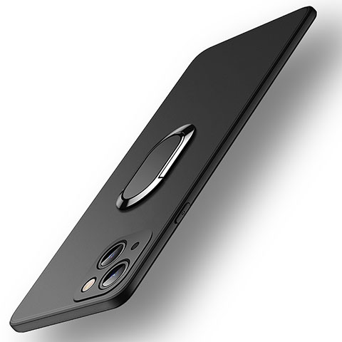 Funda Silicona Carcasa Ultrafina Goma con Magnetico Anillo de dedo Soporte A09 para Apple iPhone 13 Mini Negro