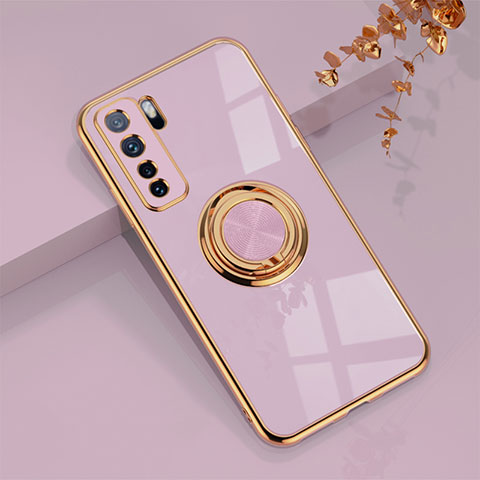 Funda Silicona Carcasa Ultrafina Goma con Magnetico Anillo de dedo Soporte AN1 para Huawei Nova 7 SE 5G Purpura Claro