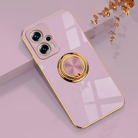 Funda Silicona Carcasa Ultrafina Goma con Magnetico Anillo de dedo Soporte AN1 para Xiaomi Redmi Note 11T Pro+ Plus 5G Purpura Claro