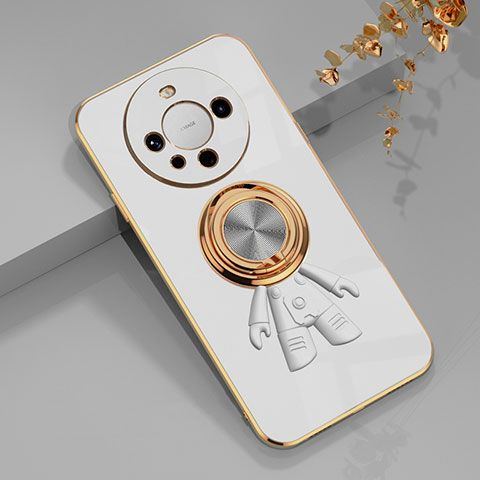 Funda Silicona Carcasa Ultrafina Goma con Magnetico Anillo de dedo Soporte AN2 para Huawei Mate 60 Blanco