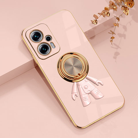 Funda Silicona Carcasa Ultrafina Goma con Magnetico Anillo de dedo Soporte AN2 para Xiaomi Redmi Note 11T Pro+ Plus 5G Rosa