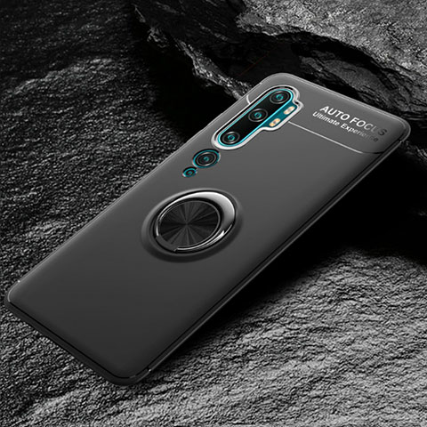 Funda Silicona Carcasa Ultrafina Goma con Magnetico Anillo de dedo Soporte D01 para Xiaomi Mi Note 10 Negro