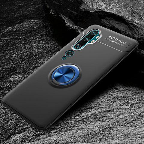 Funda Silicona Carcasa Ultrafina Goma con Magnetico Anillo de dedo Soporte D01 para Xiaomi Mi Note 10 Pro Azul y Negro