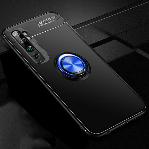 Funda Silicona Carcasa Ultrafina Goma con Magnetico Anillo de dedo Soporte D02 para Xiaomi Mi Note 10 Azul y Negro