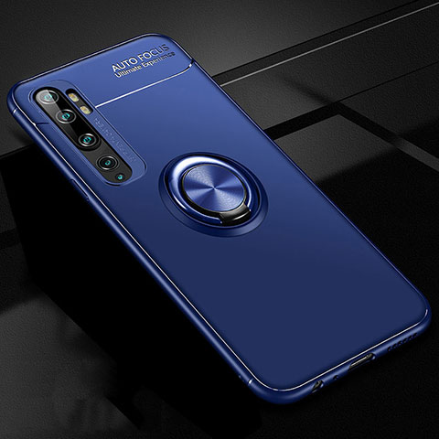 Funda Silicona Carcasa Ultrafina Goma con Magnetico Anillo de dedo Soporte D02 para Xiaomi Mi Note 10 Pro Azul