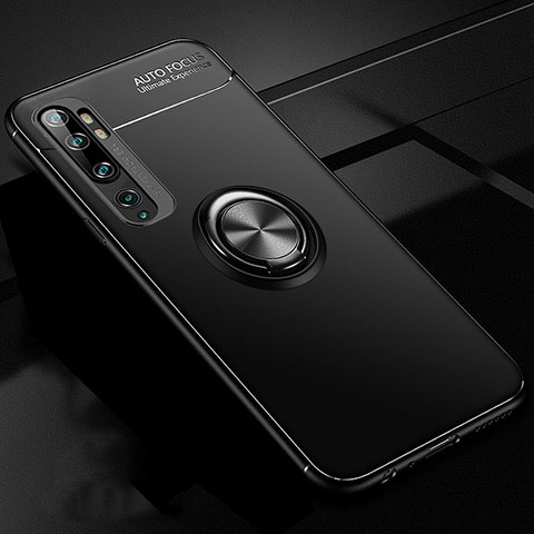 Funda Silicona Carcasa Ultrafina Goma con Magnetico Anillo de dedo Soporte D02 para Xiaomi Mi Note 10 Pro Negro