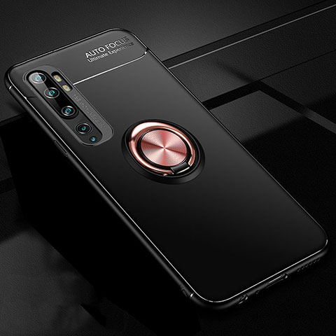Funda Silicona Carcasa Ultrafina Goma con Magnetico Anillo de dedo Soporte D02 para Xiaomi Mi Note 10 Pro Oro y Negro