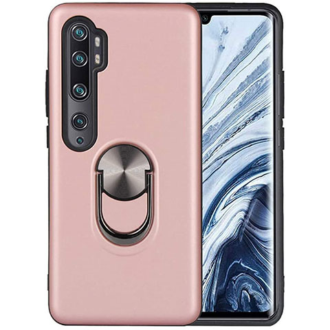 Funda Silicona Carcasa Ultrafina Goma con Magnetico Anillo de dedo Soporte D04 para Xiaomi Mi Note 10 Pro Oro Rosa