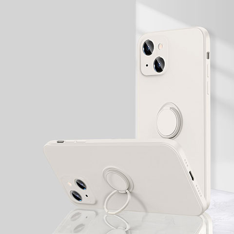Funda Silicona Carcasa Ultrafina Goma con Magnetico Anillo de dedo Soporte G01 para Apple iPhone 13 Mini Blanco
