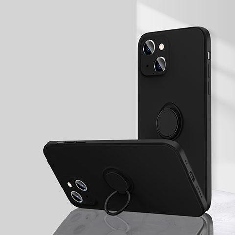 Funda Silicona Carcasa Ultrafina Goma con Magnetico Anillo de dedo Soporte G01 para Apple iPhone 14 Negro