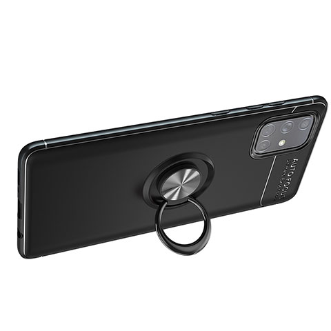 Funda Silicona Carcasa Ultrafina Goma con Magnetico Anillo de dedo Soporte JM1 para Samsung Galaxy A51 4G Negro
