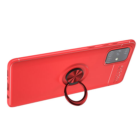 Funda Silicona Carcasa Ultrafina Goma con Magnetico Anillo de dedo Soporte JM1 para Samsung Galaxy A51 5G Rojo