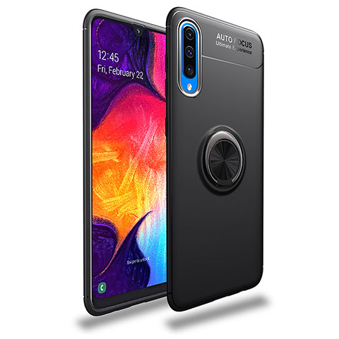 Funda Silicona Carcasa Ultrafina Goma con Magnetico Anillo de dedo Soporte JM1 para Samsung Galaxy A70 Negro