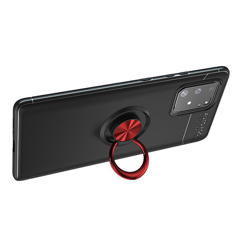 Funda Silicona Carcasa Ultrafina Goma con Magnetico Anillo de dedo Soporte JM1 para Samsung Galaxy A91 Rojo y Negro