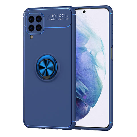 Funda Silicona Carcasa Ultrafina Goma con Magnetico Anillo de dedo Soporte JM1 para Samsung Galaxy F62 5G Azul