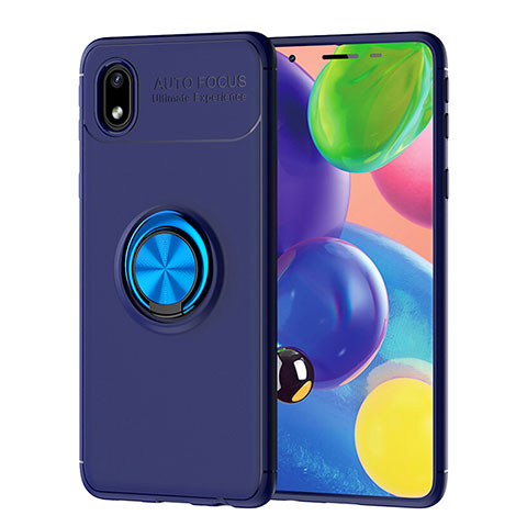 Funda Silicona Carcasa Ultrafina Goma con Magnetico Anillo de dedo Soporte JM1 para Samsung Galaxy M01 Core Azul