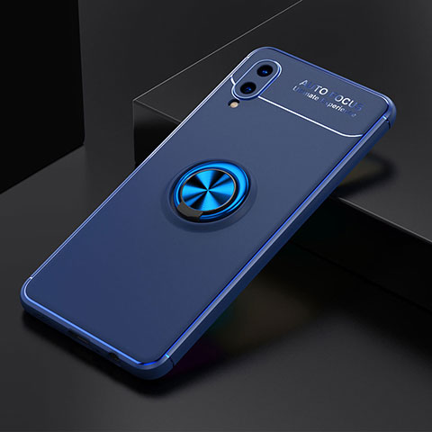 Funda Silicona Carcasa Ultrafina Goma con Magnetico Anillo de dedo Soporte JM1 para Samsung Galaxy M02 Azul