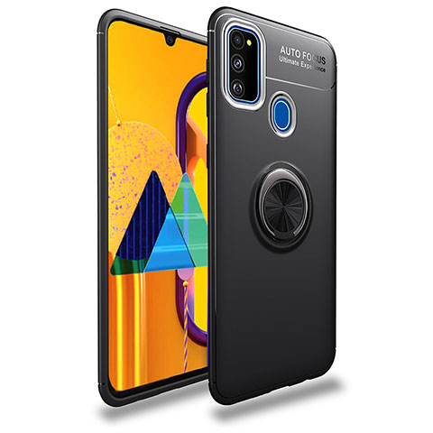 Funda Silicona Carcasa Ultrafina Goma con Magnetico Anillo de dedo Soporte JM1 para Samsung Galaxy M30s Negro