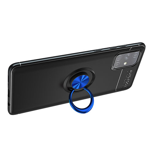 Funda Silicona Carcasa Ultrafina Goma con Magnetico Anillo de dedo Soporte JM1 para Samsung Galaxy M40S Azul y Negro