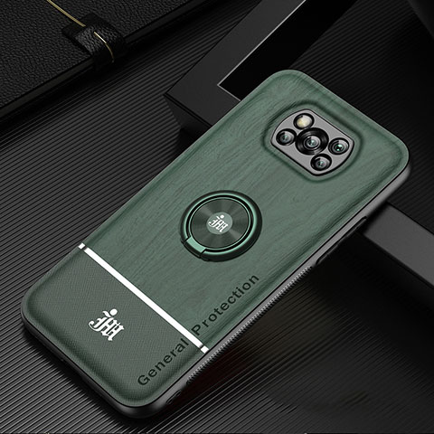 Funda Silicona Carcasa Ultrafina Goma con Magnetico Anillo de dedo Soporte JM1 para Xiaomi Poco X3 Pro Verde