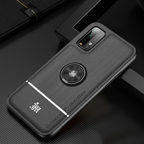 Funda Silicona Carcasa Ultrafina Goma con Magnetico Anillo de dedo Soporte JM1 para Xiaomi Redmi 9T 4G Negro