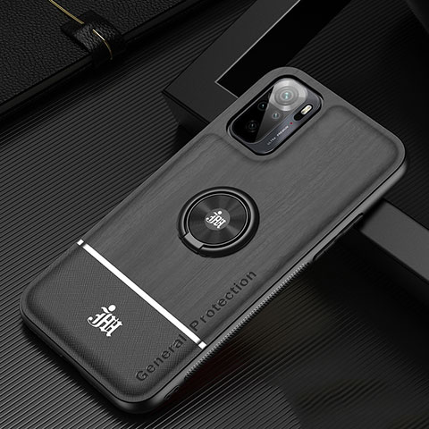 Funda Silicona Carcasa Ultrafina Goma con Magnetico Anillo de dedo Soporte JM1 para Xiaomi Redmi Note 10 4G Negro
