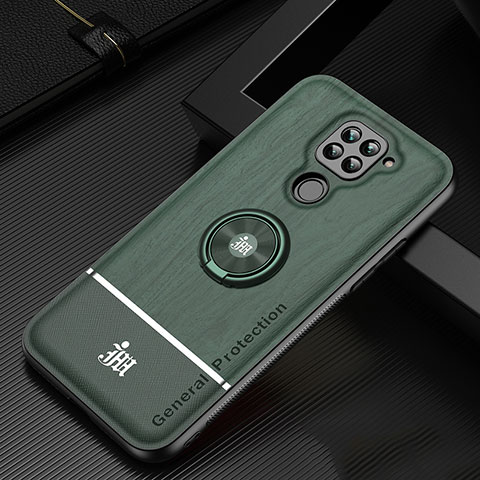 Funda Silicona Carcasa Ultrafina Goma con Magnetico Anillo de dedo Soporte JM1 para Xiaomi Redmi Note 9 Verde