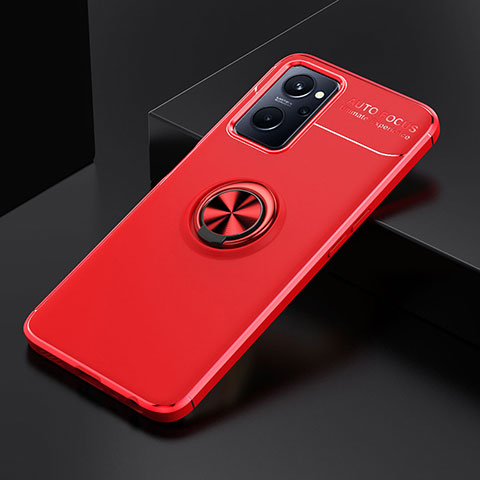 Funda Silicona Carcasa Ultrafina Goma con Magnetico Anillo de dedo Soporte JM2 para Realme 9i 4G Rojo