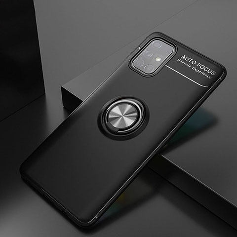 Funda Silicona Carcasa Ultrafina Goma con Magnetico Anillo de dedo Soporte JM2 para Samsung Galaxy A71 4G A715 Negro