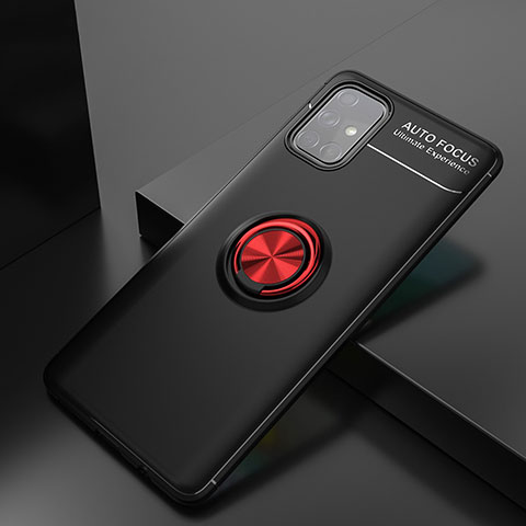 Funda Silicona Carcasa Ultrafina Goma con Magnetico Anillo de dedo Soporte JM2 para Samsung Galaxy A71 4G A715 Rojo y Negro