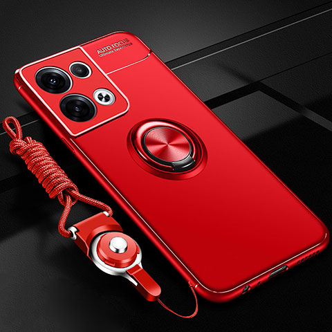 Funda Silicona Carcasa Ultrafina Goma con Magnetico Anillo de dedo Soporte JM3 para Oppo Reno9 Pro+ Plus 5G Rojo