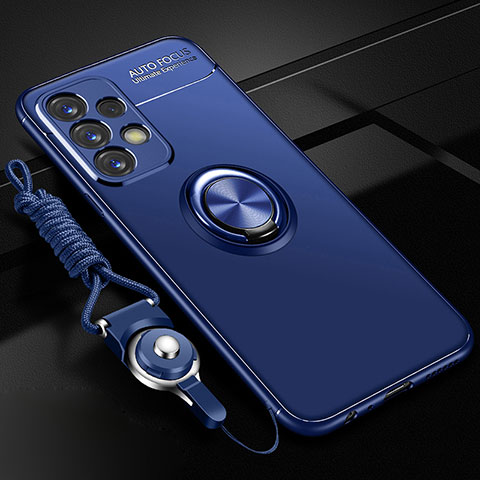 Funda Silicona Carcasa Ultrafina Goma con Magnetico Anillo de dedo Soporte JM3 para Samsung Galaxy M32 5G Azul