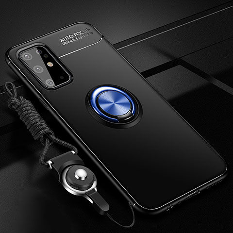 Funda Silicona Carcasa Ultrafina Goma con Magnetico Anillo de dedo Soporte JM3 para Samsung Galaxy S20 Plus Azul y Negro
