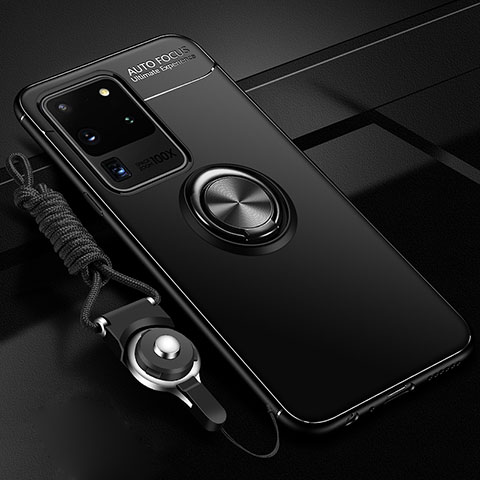 Funda Silicona Carcasa Ultrafina Goma con Magnetico Anillo de dedo Soporte JM3 para Samsung Galaxy S20 Ultra Negro