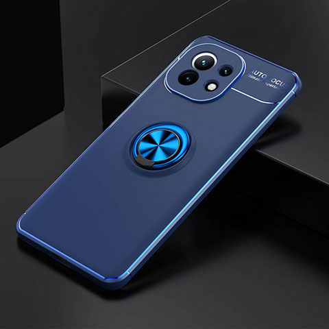 Funda Silicona Carcasa Ultrafina Goma con Magnetico Anillo de dedo Soporte K01 para Xiaomi Mi 11 5G Azul