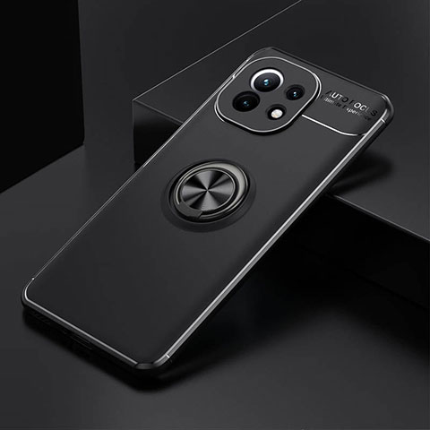 Funda Silicona Carcasa Ultrafina Goma con Magnetico Anillo de dedo Soporte K01 para Xiaomi Mi 11 5G Negro