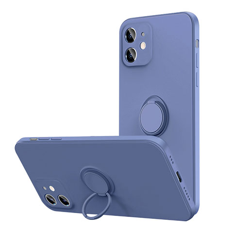 Funda Silicona Carcasa Ultrafina Goma con Magnetico Anillo de dedo Soporte N01 para Apple iPhone 12 Mini Gris Lavanda