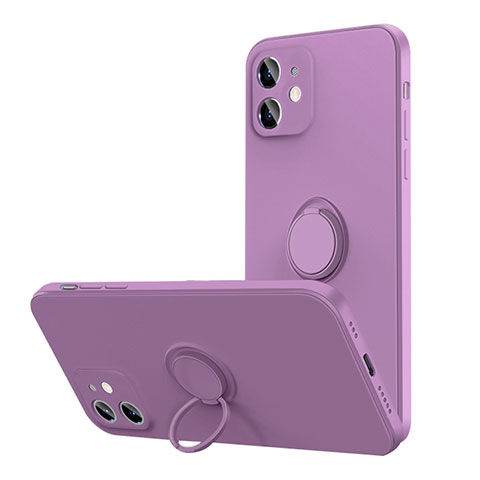 Funda Silicona Carcasa Ultrafina Goma con Magnetico Anillo de dedo Soporte N01 para Apple iPhone 12 Morado