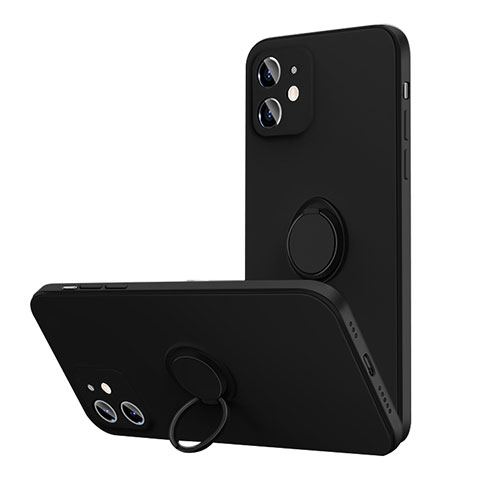 Funda Silicona Carcasa Ultrafina Goma con Magnetico Anillo de dedo Soporte N01 para Apple iPhone 12 Negro