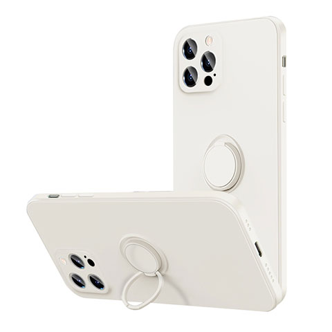Funda Silicona Carcasa Ultrafina Goma con Magnetico Anillo de dedo Soporte N01 para Apple iPhone 12 Pro Blanco