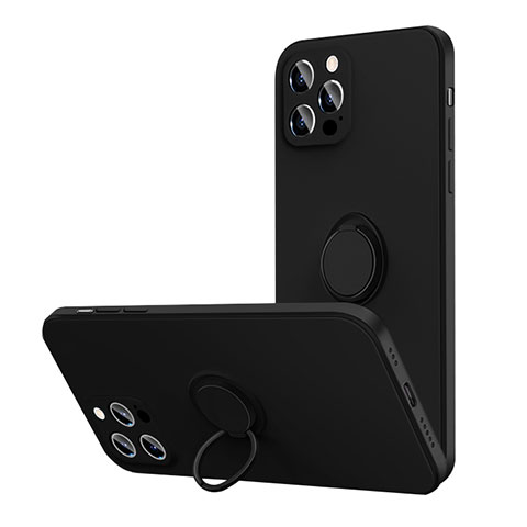 Funda Silicona Carcasa Ultrafina Goma con Magnetico Anillo de dedo Soporte N01 para Apple iPhone 12 Pro Negro