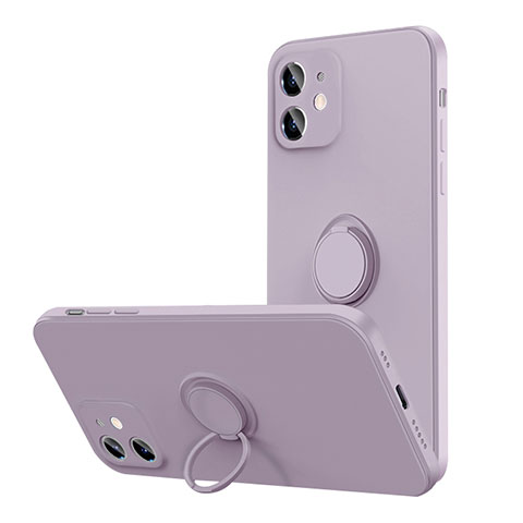 Funda Silicona Carcasa Ultrafina Goma con Magnetico Anillo de dedo Soporte N01 para Apple iPhone 12 Purpura Claro