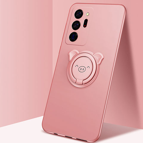 Funda Silicona Carcasa Ultrafina Goma con Magnetico Anillo de dedo Soporte N02 para Samsung Galaxy Note 20 Ultra 5G Oro Rosa