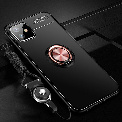Funda Silicona Carcasa Ultrafina Goma con Magnetico Anillo de dedo Soporte N03 para Apple iPhone 12 Oro y Negro