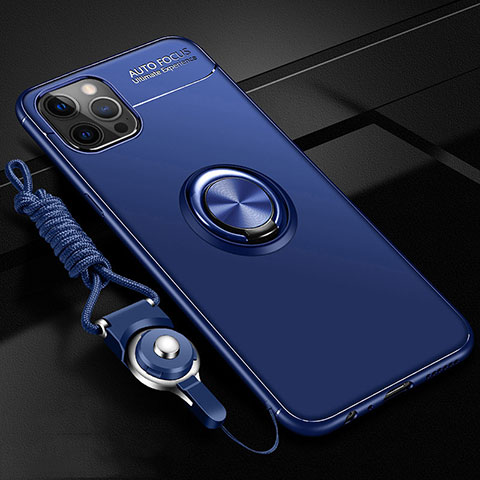 Funda Silicona Carcasa Ultrafina Goma con Magnetico Anillo de dedo Soporte N03 para Apple iPhone 12 Pro Azul