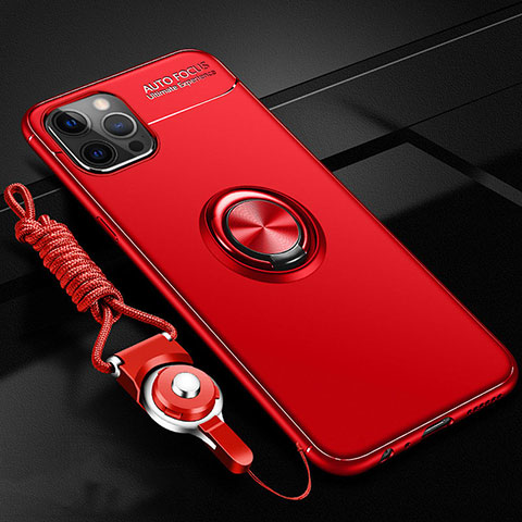 Funda Silicona Carcasa Ultrafina Goma con Magnetico Anillo de dedo Soporte N03 para Apple iPhone 12 Pro Rojo